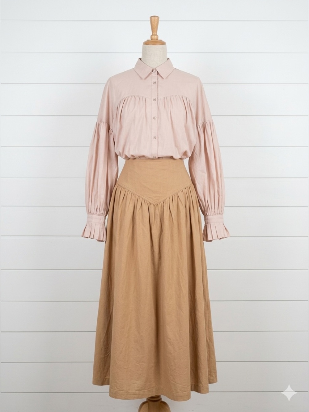 Tan Women's Skirt Light Linen Cottagecore Castlecore high waistline Western